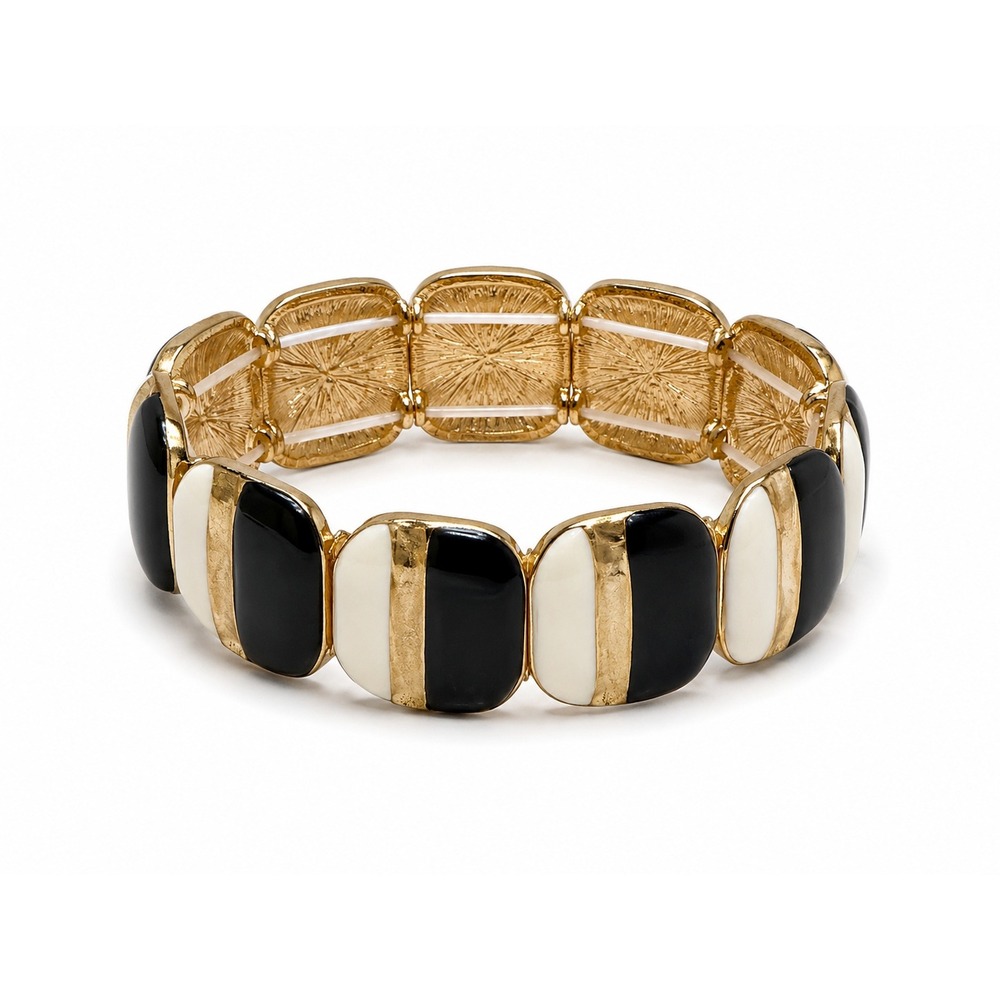New Black White Gold Stretch Bracelet - Enamel